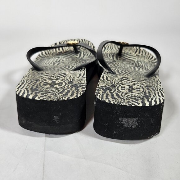 Tory Burch Zebra Print Platform Flip Flops Black Cream Women's Size 7.5-8? - Picture 2 of 11